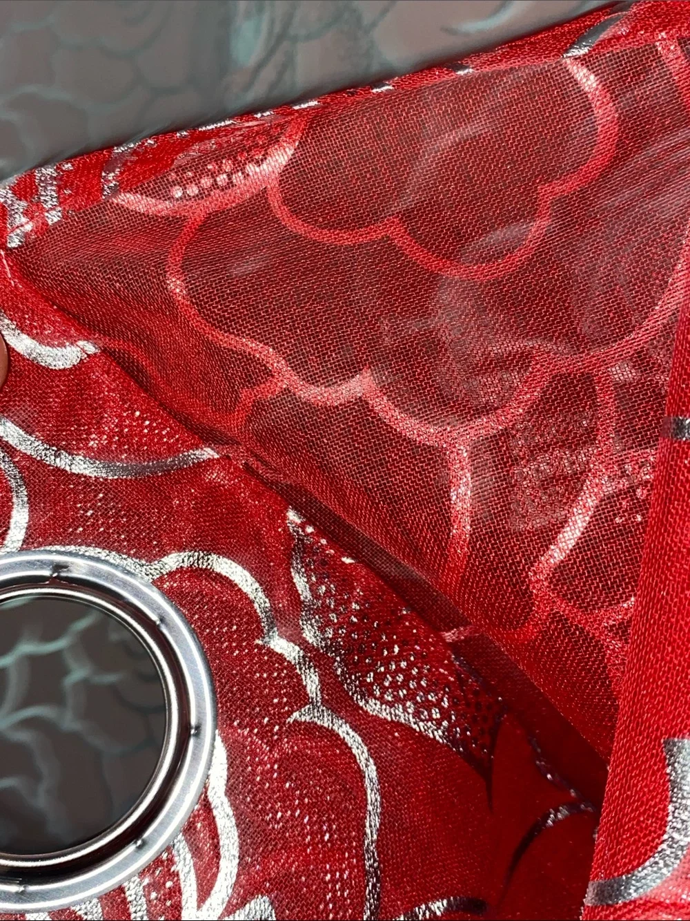 Cynthia 2-Piece Grommet Window Curtain Panel Pair Silver Floral Rose Red 76 X 84